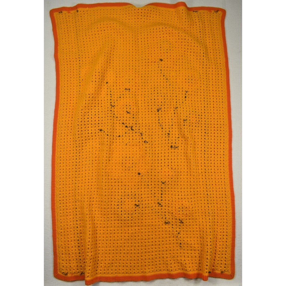 Vtg Handmade Crochet Afghan Blanket 3D Floral Granny Rectangle Orange Brown - Picture 3 of 4